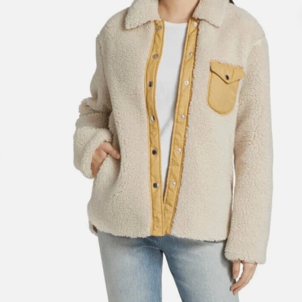 Rag & Bone Elliot Cream and Yellow Sherpa Snap Jacket Size Small